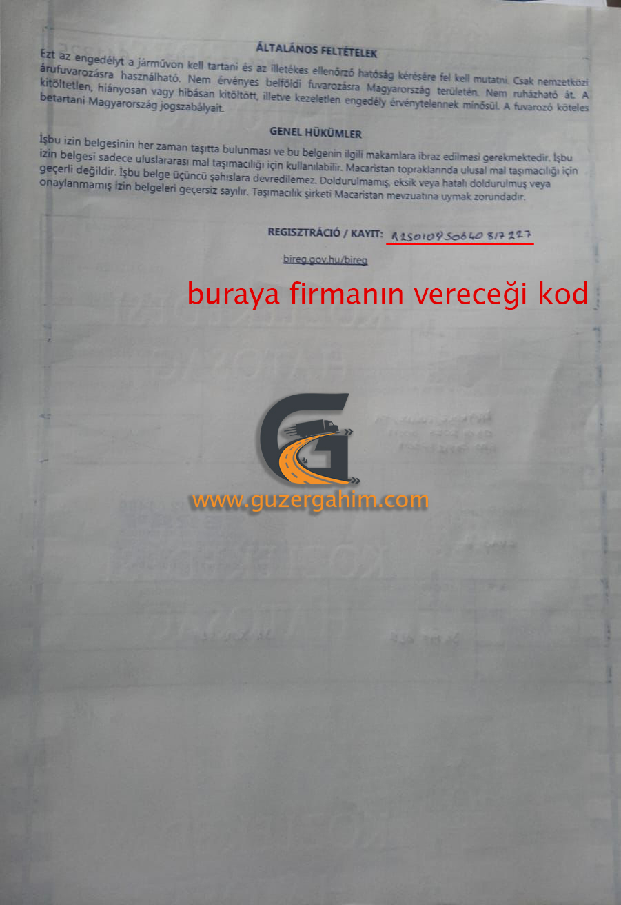 Macaristan Transit Türkiye Dozvolası Örneği